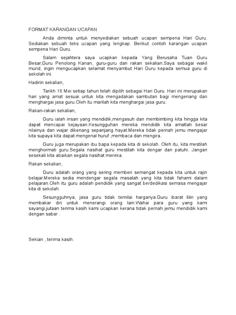 Format Karangan Ucapan