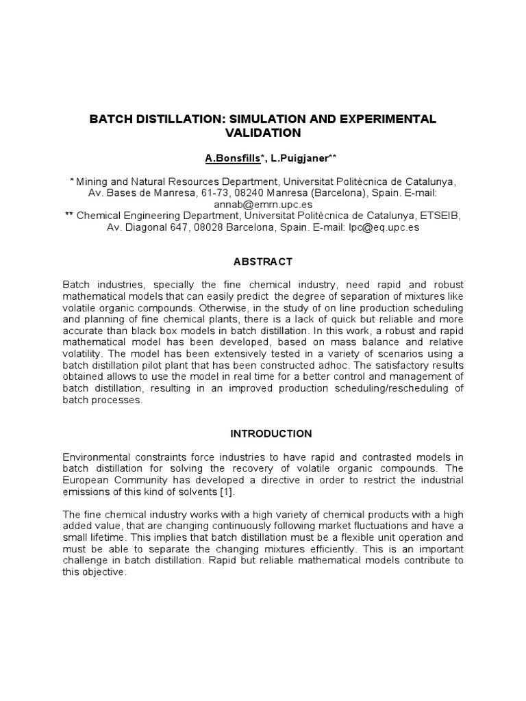 Batch Distillation PDF | PDF