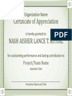 Certificate of Appreciation: Organization Name
