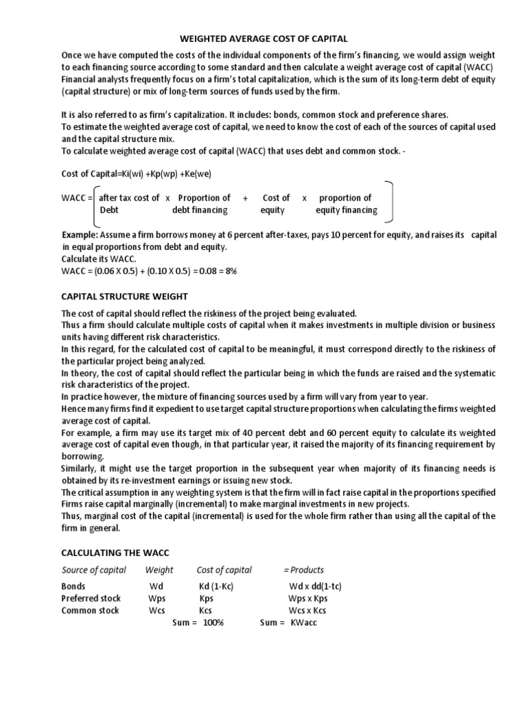 Weighted Average Cost of Capital | PDF | Cost Of Capital | Capital ...