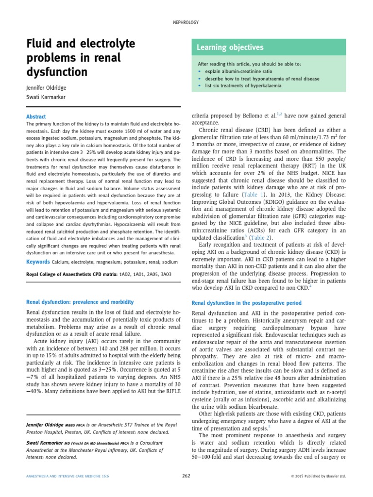 Fluid and Electrolyte Issues in Renal Dysfunction | PDF | Chronic ...