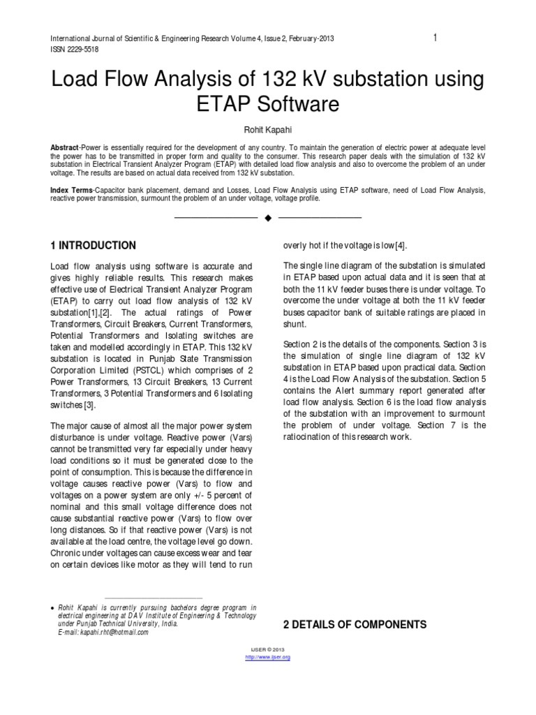 Load Flow Analysis of 132 KV Substation Using ETAP Software PDF | PDF ...