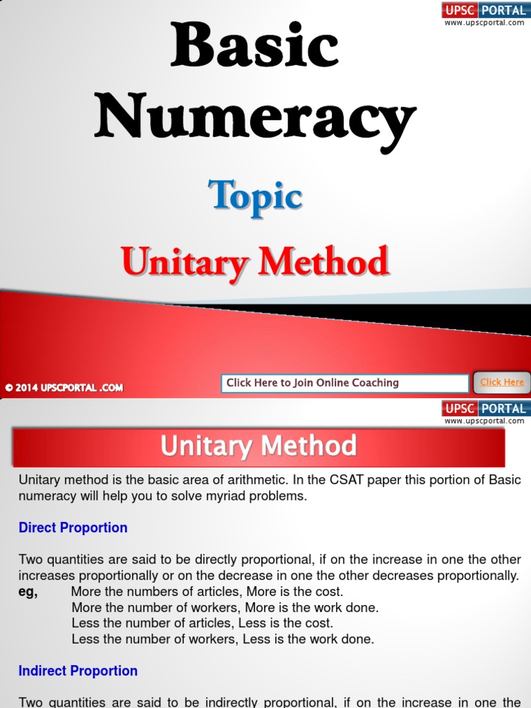 Basic Numeracy Unitary Method PDF Applied Mathematics Teaching