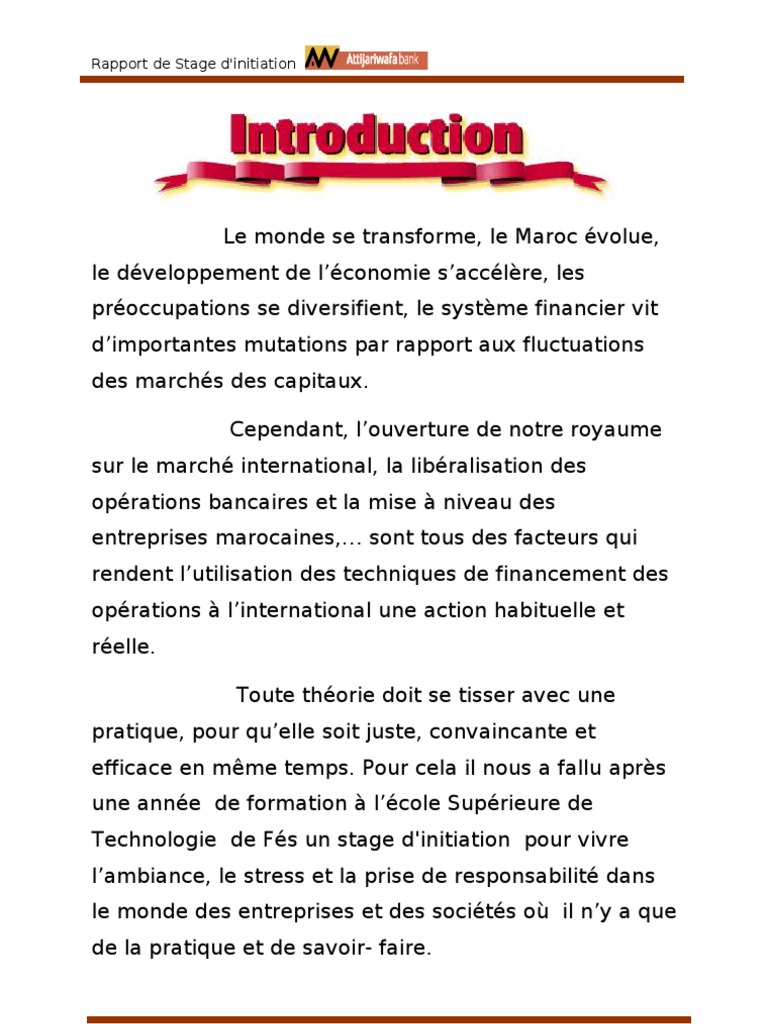 Exemple D Introduction De Rapport De Stage D Initiation