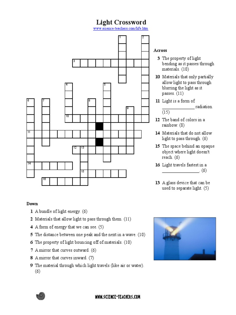 Light Crossword PDF Light Radiation