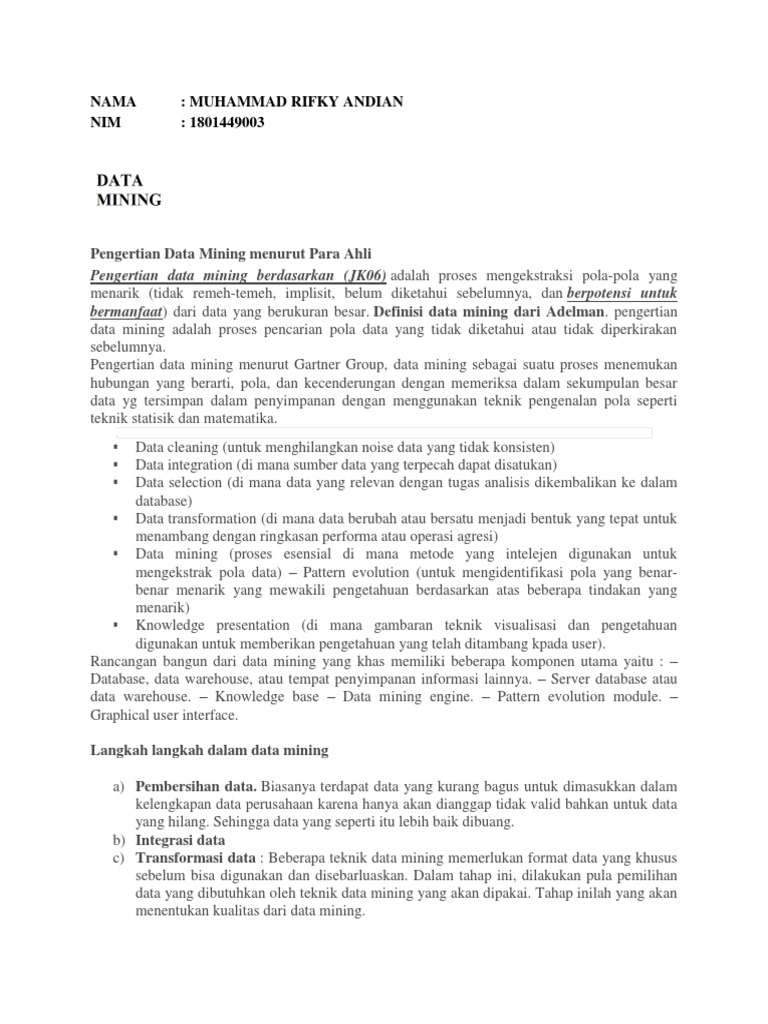 Pengertian Data Mining Menurut Para Ahli