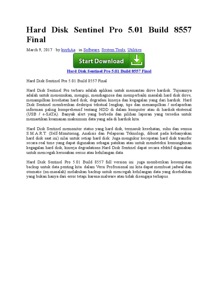 Hard Disk Sentinel Pro 5.01 Build 8557 Final | PDF | Komputer