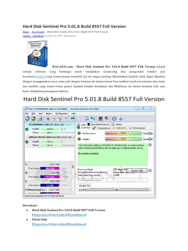 Hard Disk Sentinel Pro 5.01.8 Build 8557 Full Version | PDF | Komputer ...