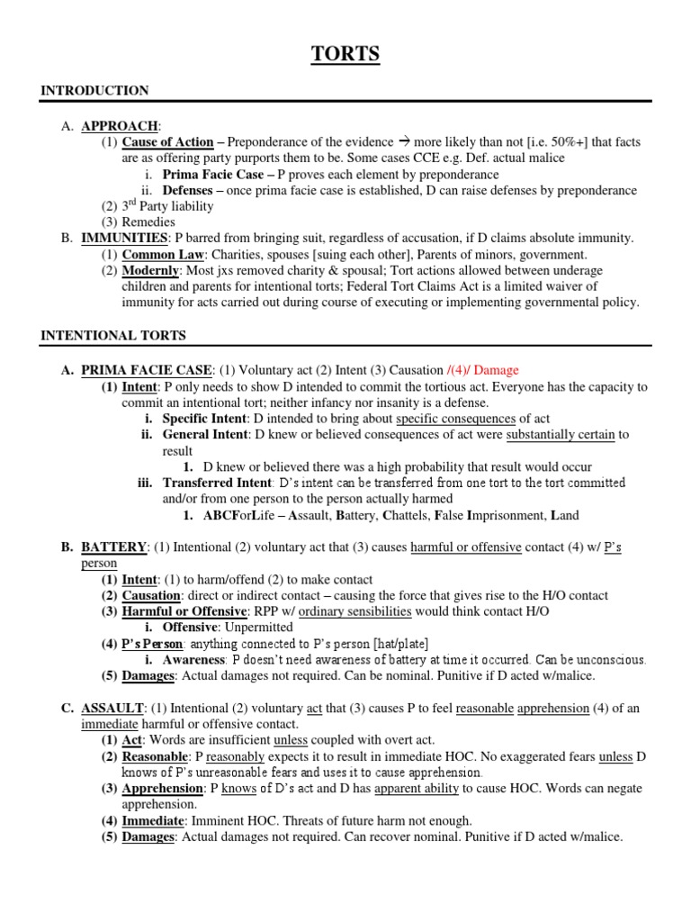Illinois Bar Exam Torts Outline With Illinois Distinctions PDF