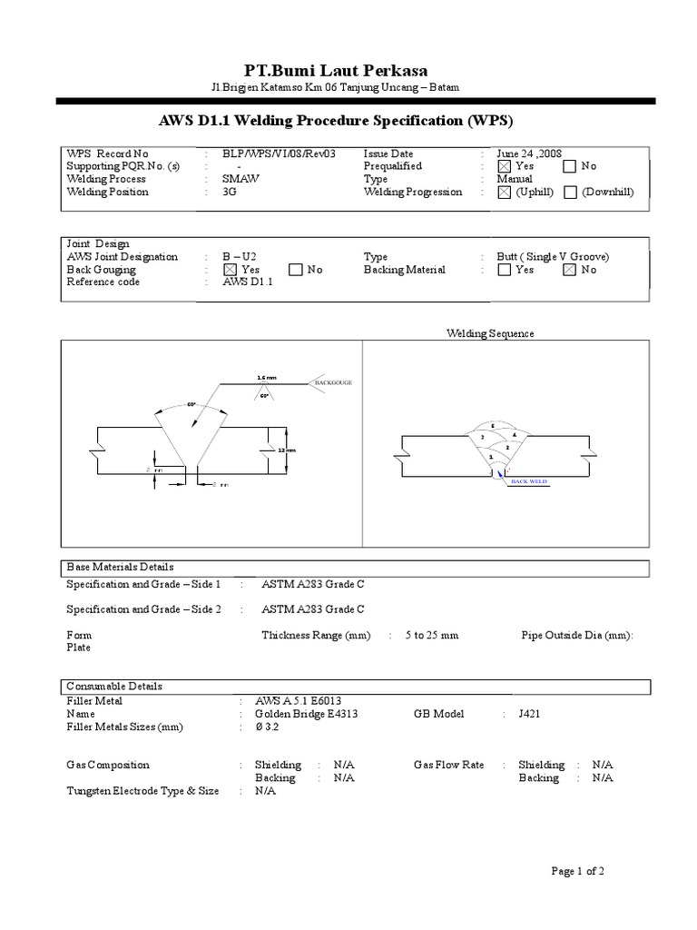 AWS D1.1 Welding Procedure Specification for Butt Joint Welding of ASTM ...