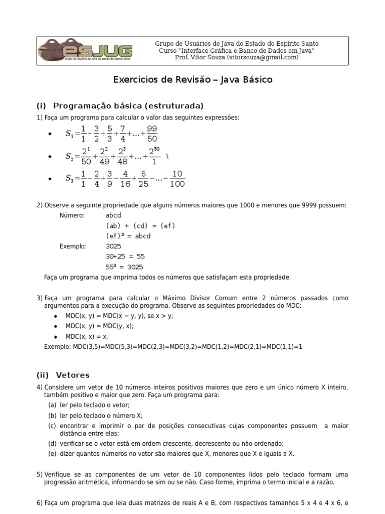Exercícios de Java: Programação e POO | PDF | Classe (programação de ...