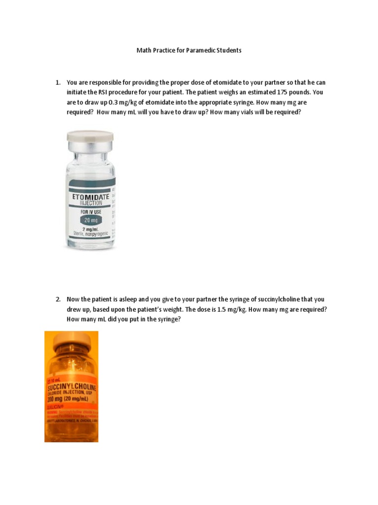 Math Practice for Paramedic Students | Dose (Biochemistry) | Syringe