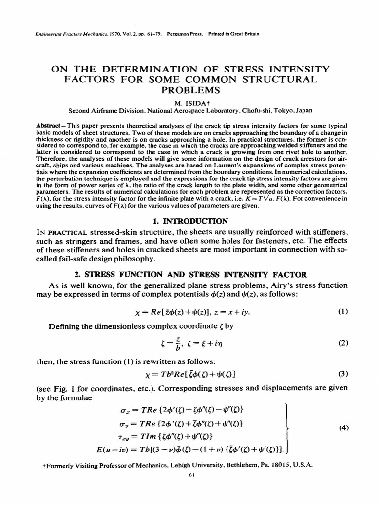 On The Determination of Stress Intensity Factors For Some Common ...