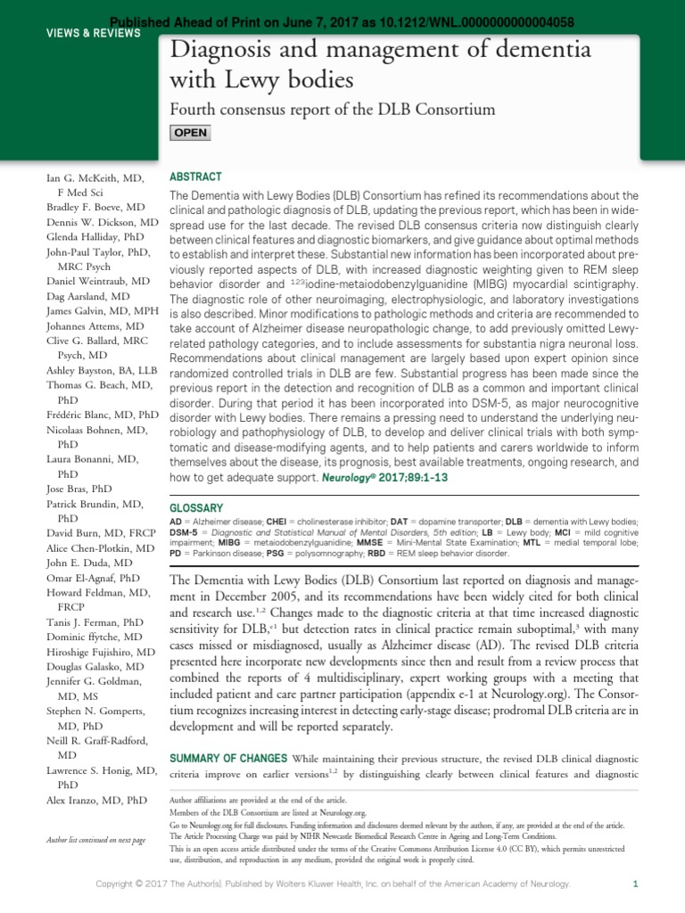  2017 diagnosis and management of dementia with lewy bodies fourth