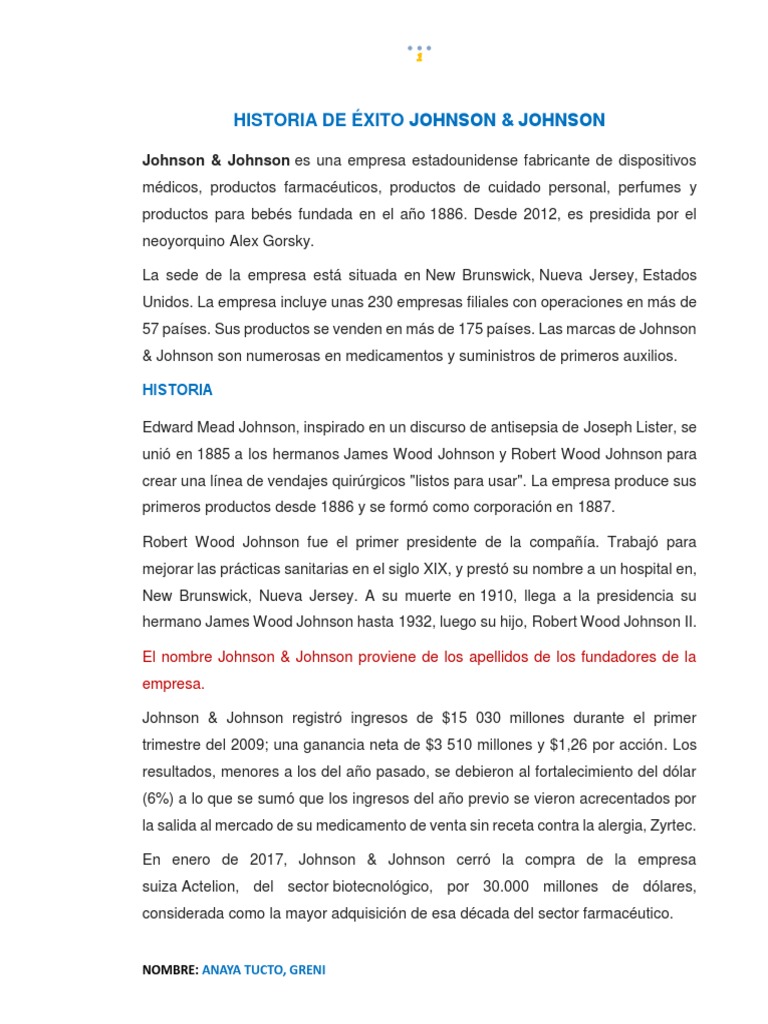 Historia De Éxito Johnson & Johnson: Johnson & Johnson es una empresa ...