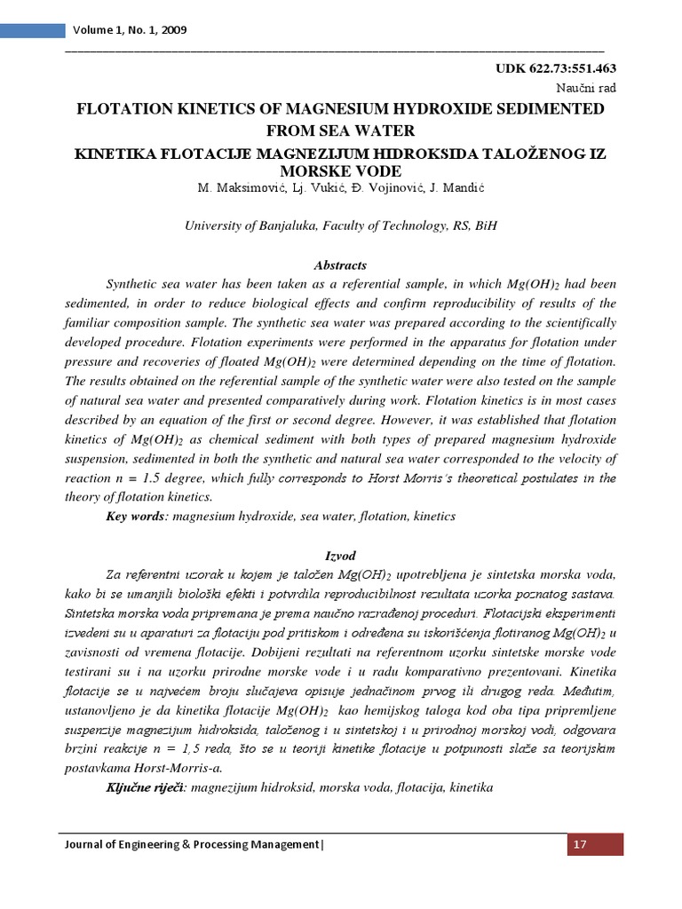 Flotation Kinetics of Magnesium Hydroxide | PDF | Magnesium | Chemical ...