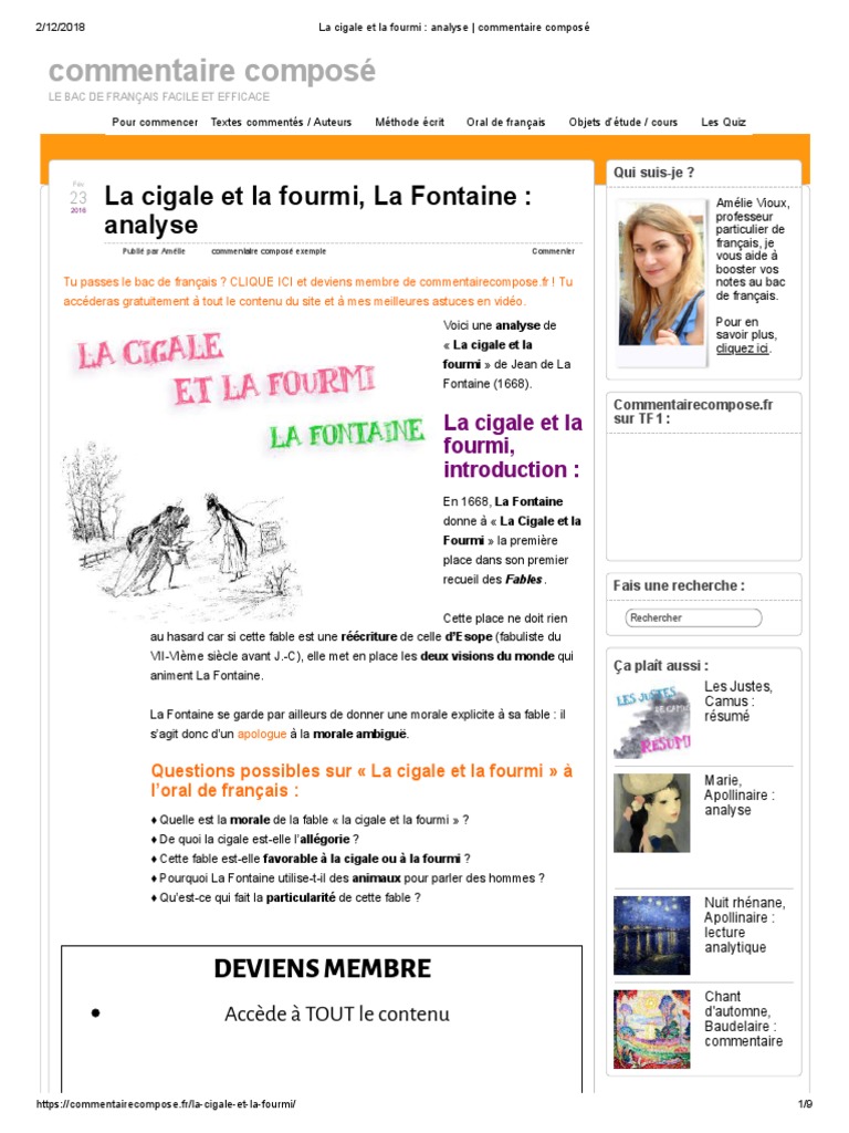 La Cigale Et La Fourmi _ Analyse _ Commentaire Composé  
