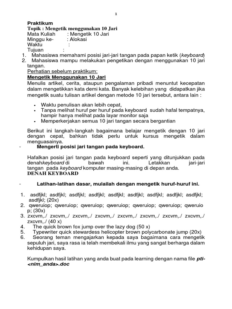 Teks Latihan Mengetik 10 Jari