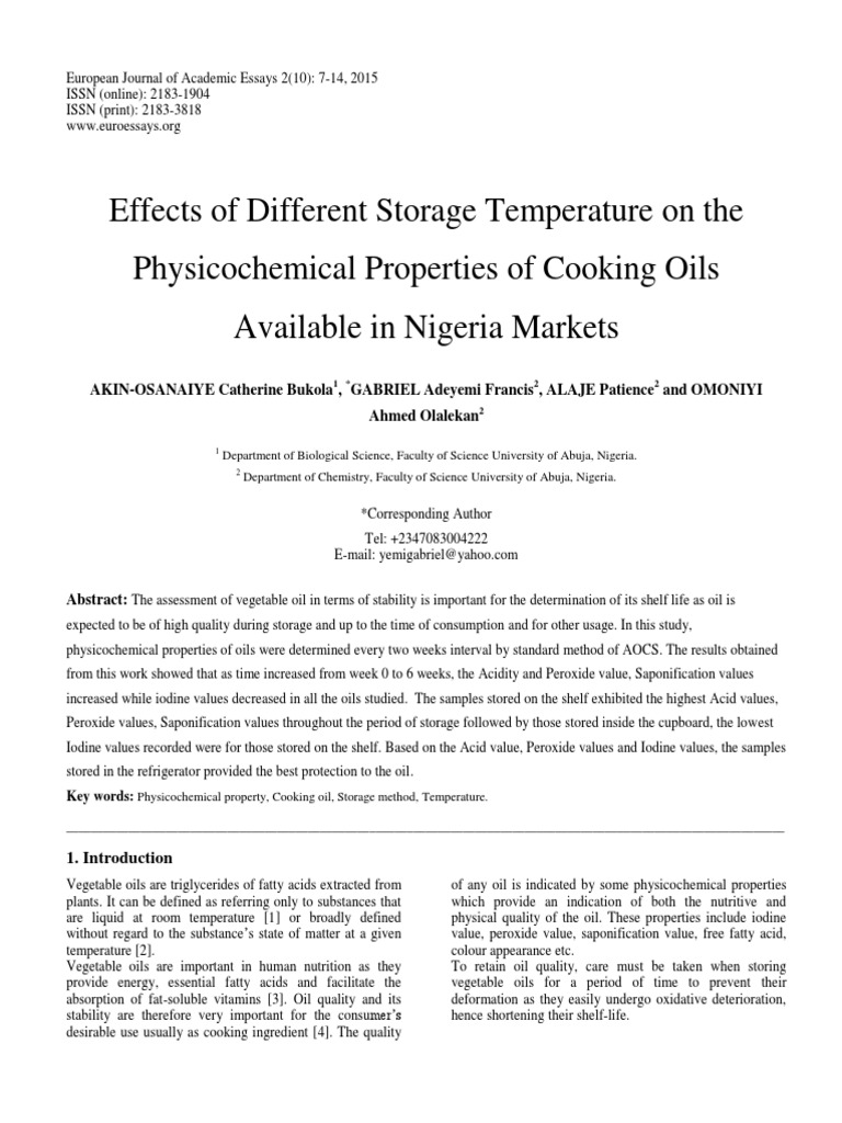 Effects of Different Storage Temperature On The Physicochemical