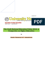 The Draft National Education Policy 2016 A Perspective On Higher Education