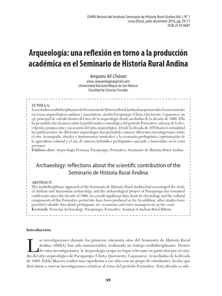 La Arqueologia Y El Seminario De Historia Rural Pdf Perú Cultura
