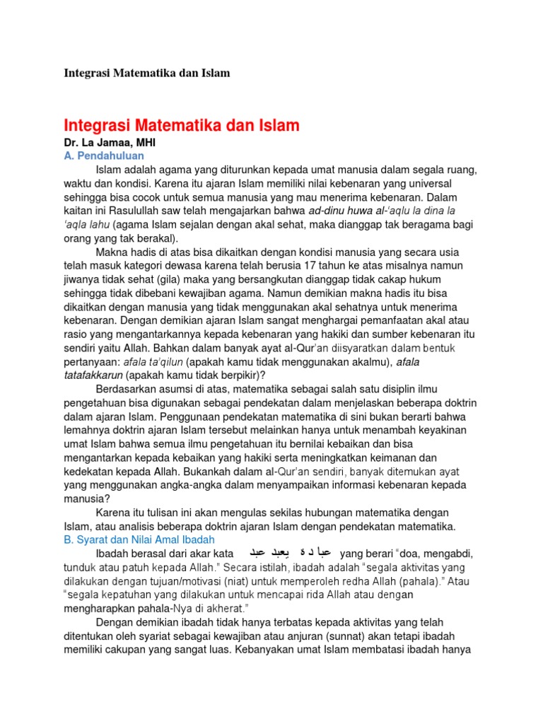 Integrasi Matematika dalam Islam | PDF | Karier & Perkembangan | Sains ...