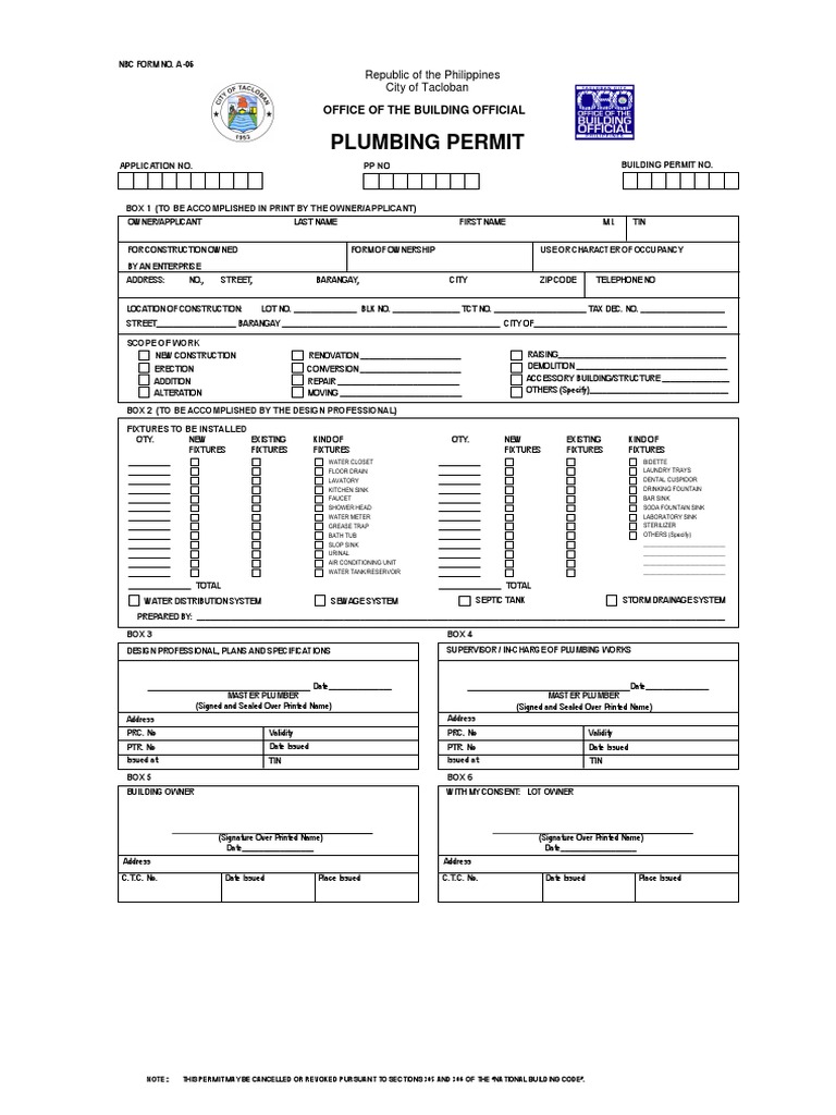 Plumbing Permit Office of The Building Official PDF Virtue Common Law