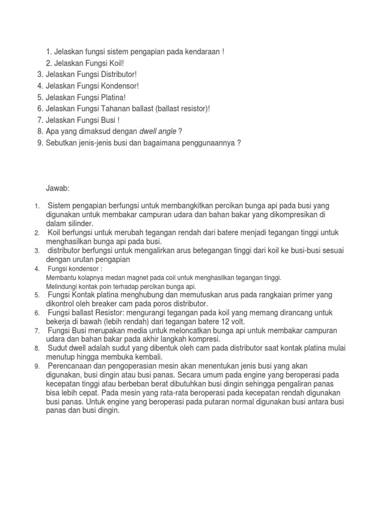 Soal Essay Dan Jawaban Pengapian
