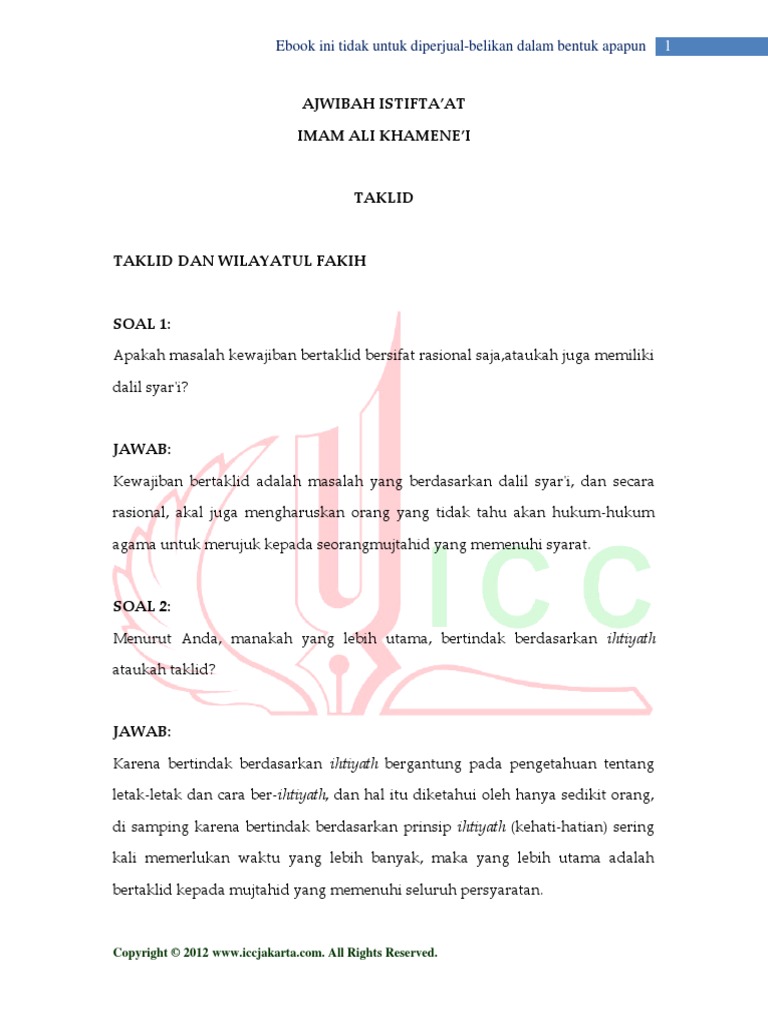 Tim ICC Fatwa Fatwa Imam Ali Khamenei Tim ICC Fatwa Fatwa Imam Ali Khamenei