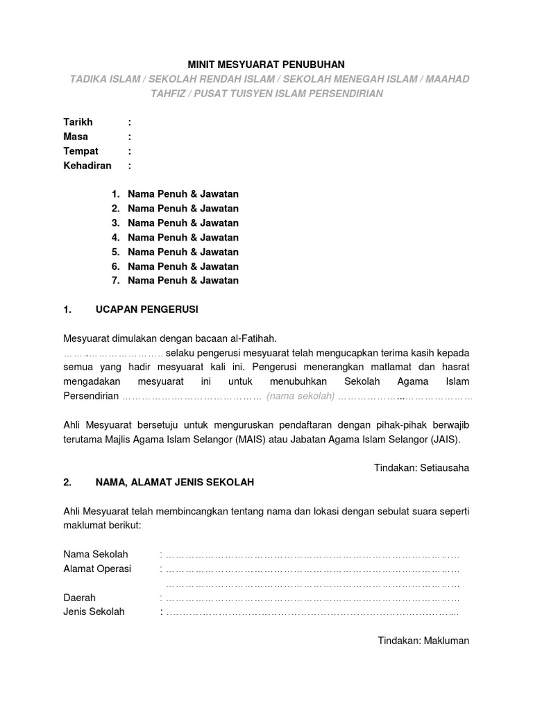 Contoh Minit Mesyuarat Penubuhan Sekolah Pdf