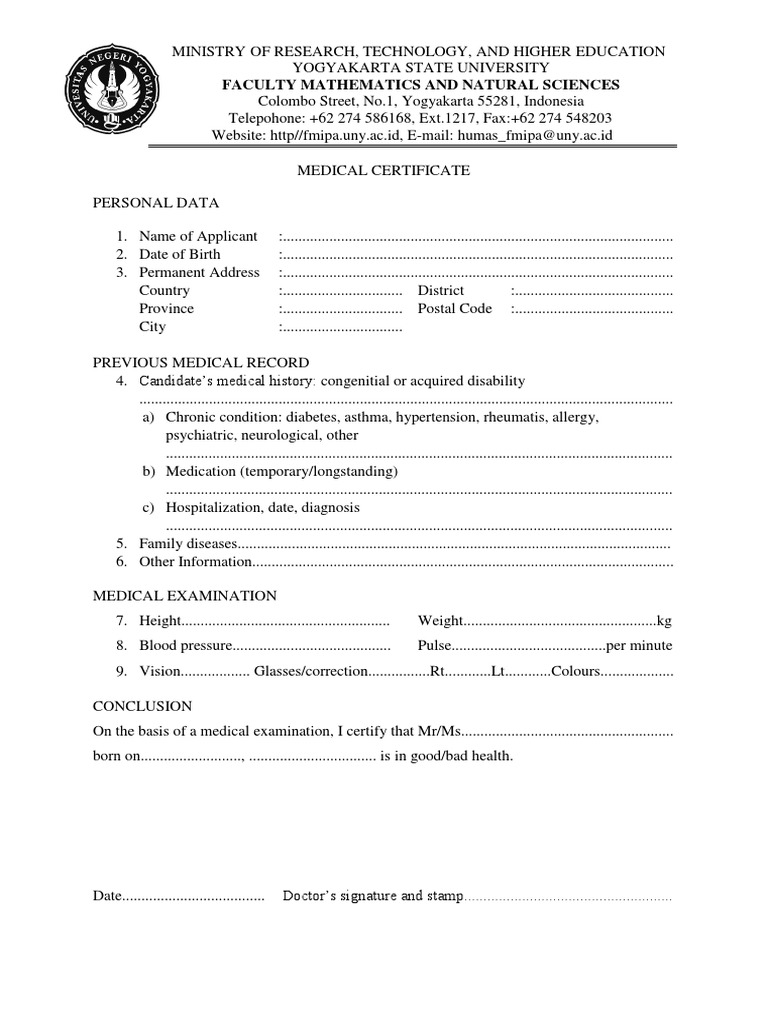 Medical Certificate PDF Physical Examination Hypertension