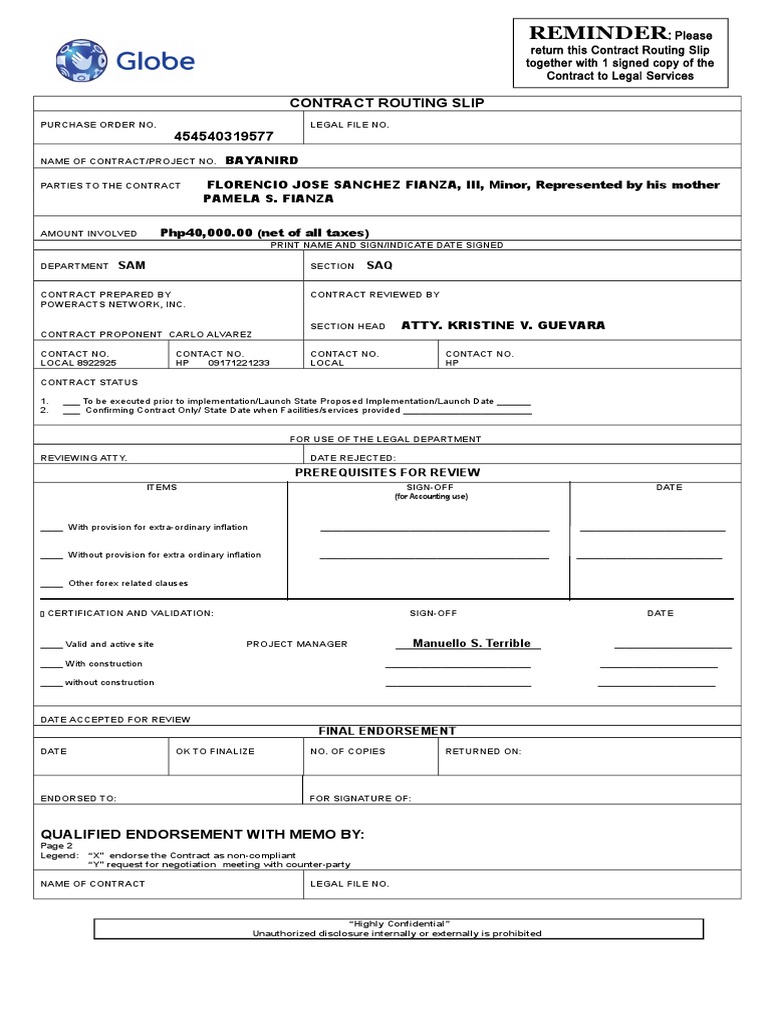 Contract routing slip | PDF | Lease | Private Law