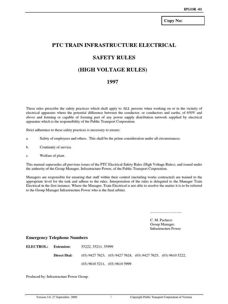 IPG Or01 PTC Train Infrastructure Electrical Safety Rules PDF