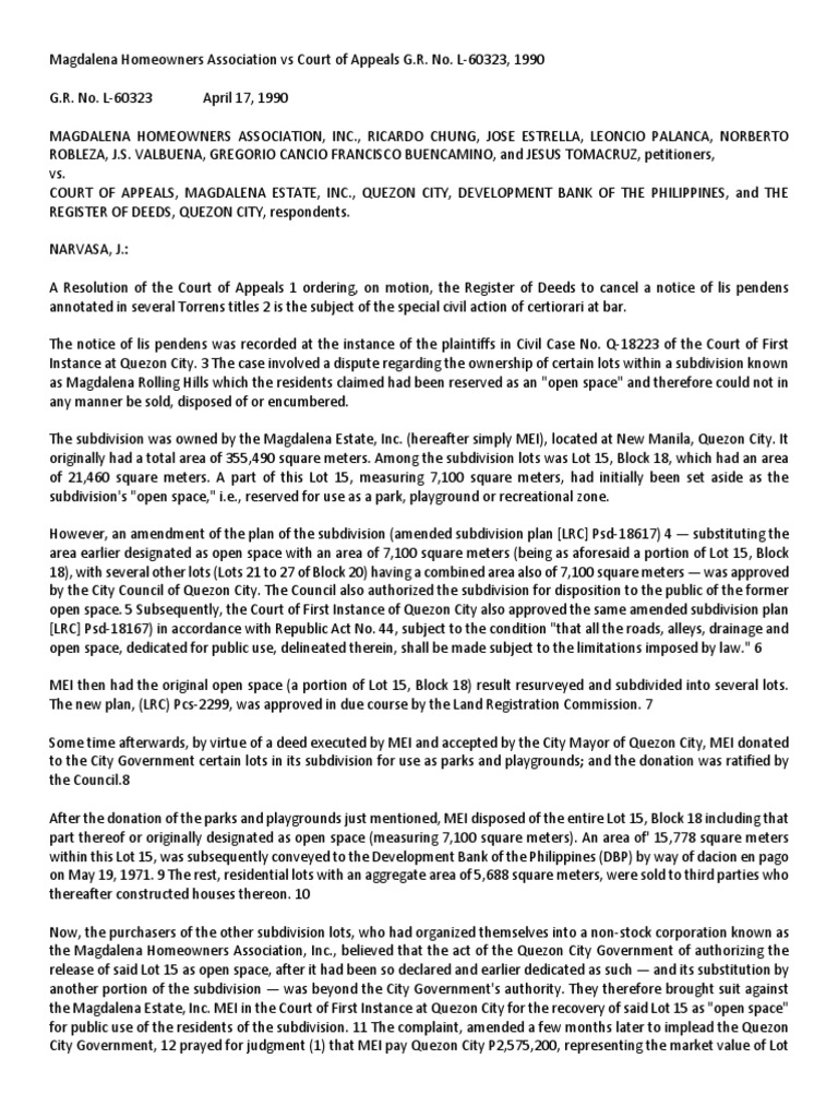 Magdalena Homeowners Association Vs Court of Appeals PDF Judgment (Law) Complaint