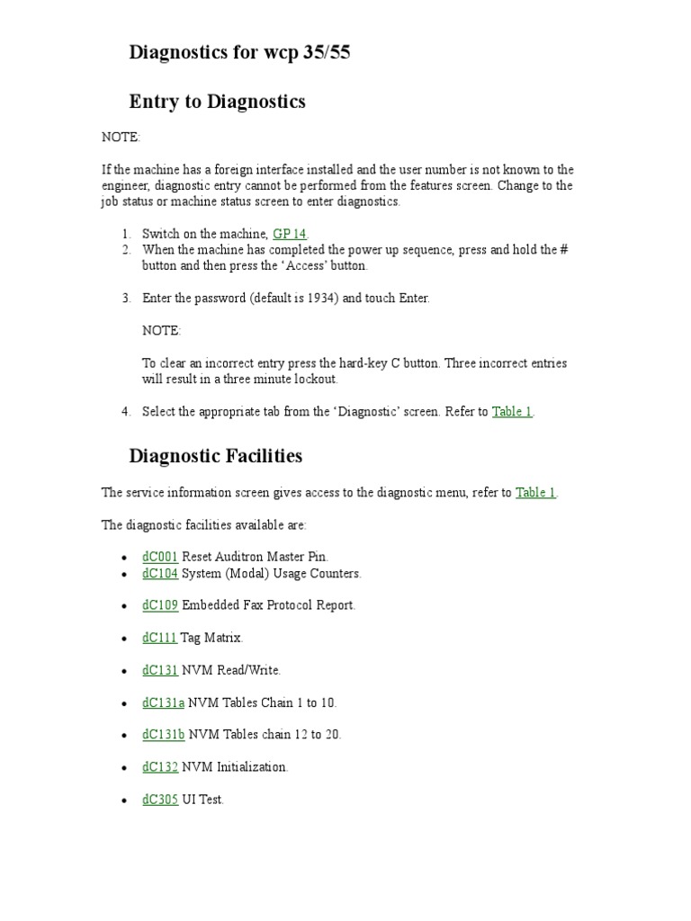 xerox diagnostic password