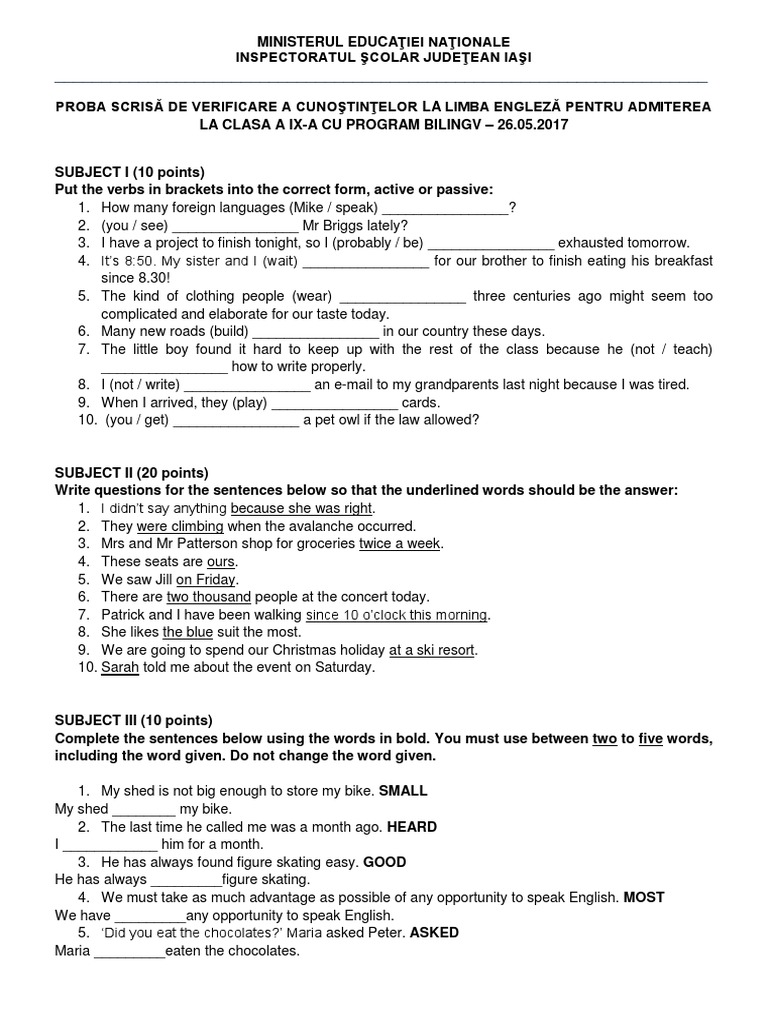 Limba engleza subiecte scris testare bilingv 2017 pdf pdf languages
