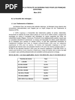 Generalites Sur La Fiscalite Au Burkina Faso 2015 Pdf Retraite Impots