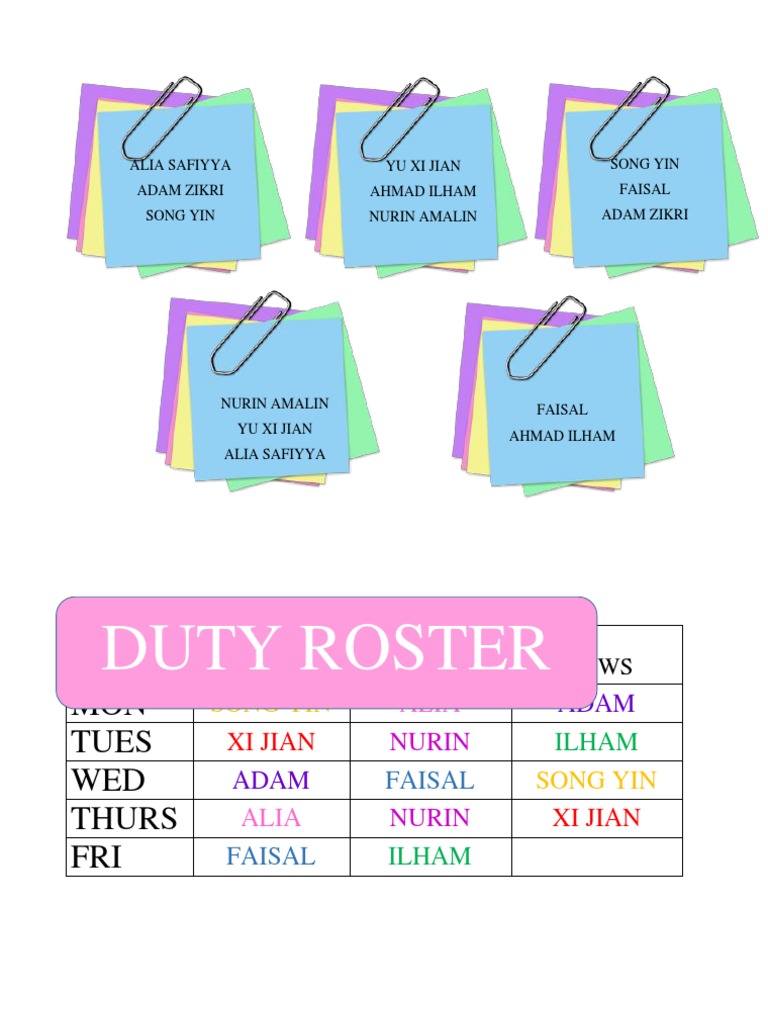 Weekly Cleaning Duty Roster | PDF