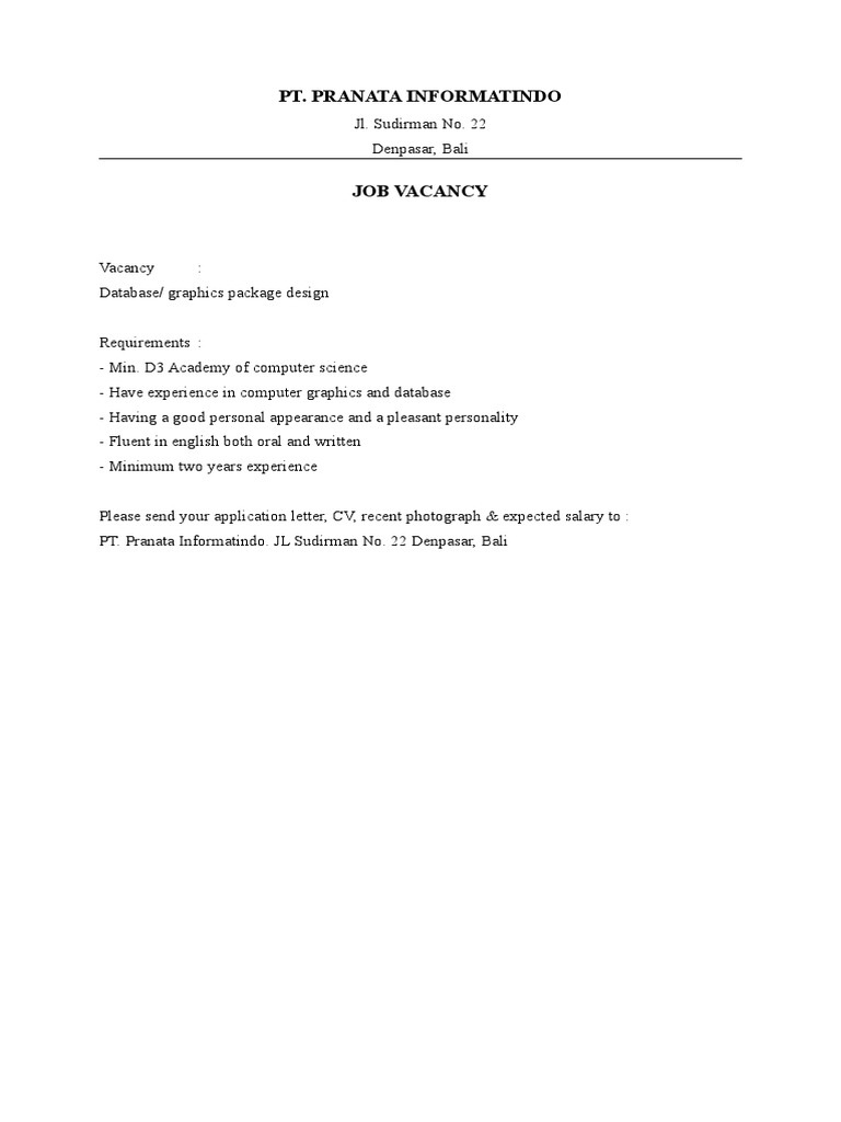 Contoh Job Vacancy Computing Computers