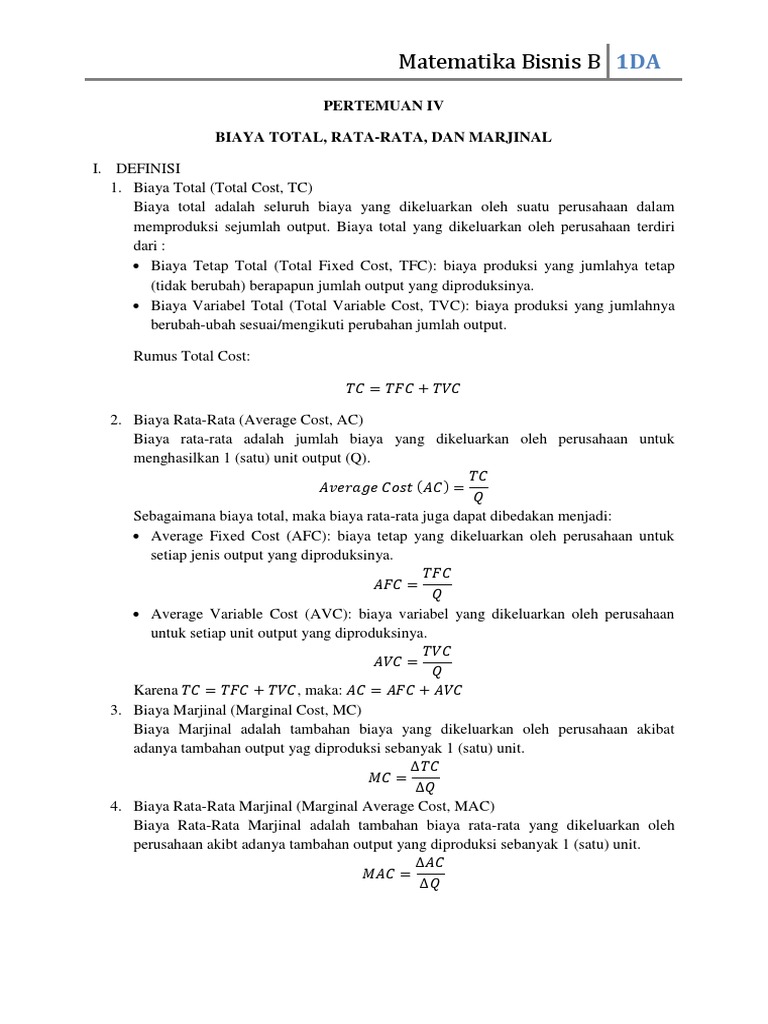 04 Biaya Total, Rata-Rata, Dan Marjinal PDF | PDF | Komputer