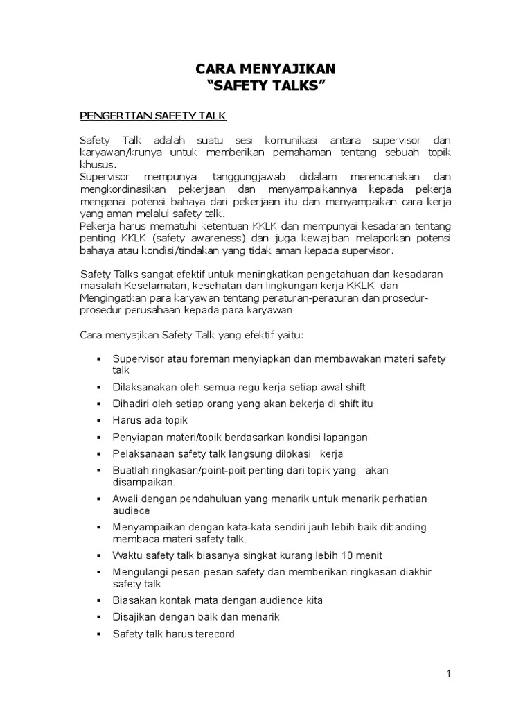Cara Menyajikan Safety Talk 1 Pdf