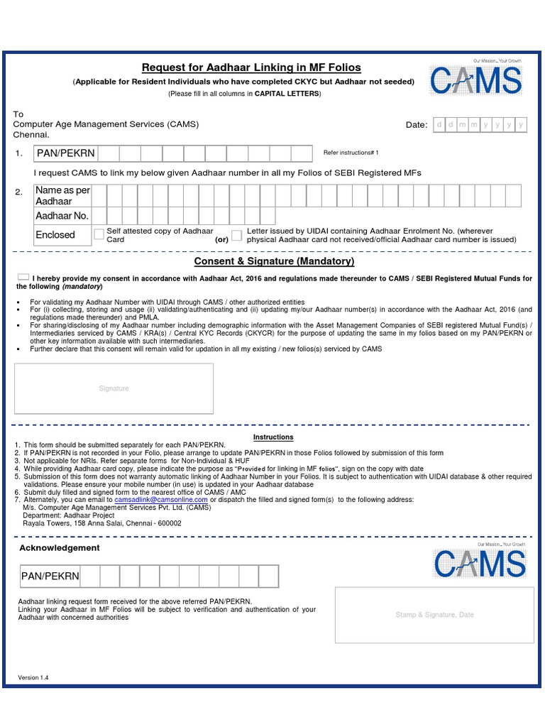 Aadhaar Update Request Form - CAMSV1.2 | PDF | Government Information ...