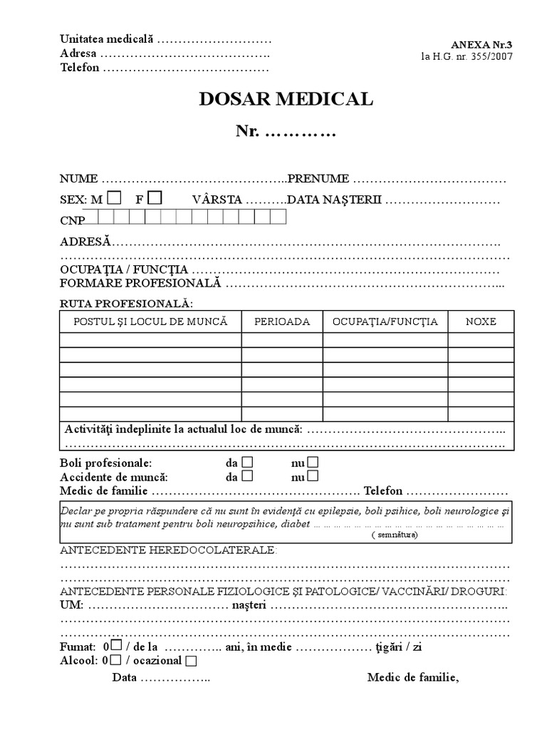 Dosar Medical - A3 | PDF