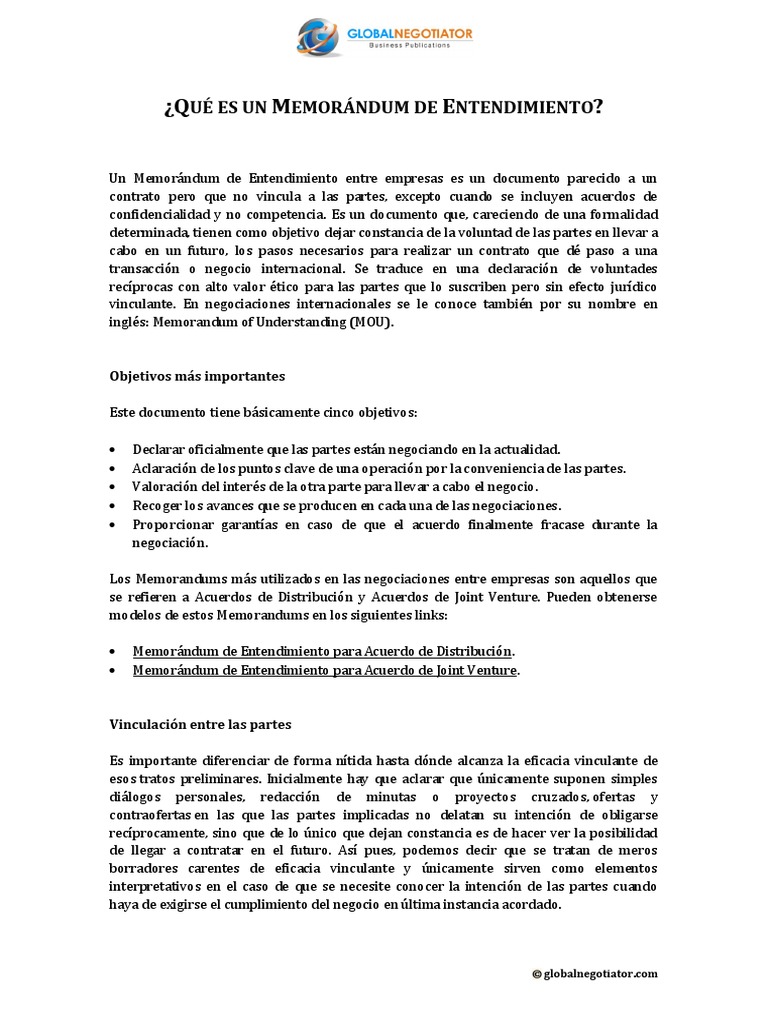 Que Es Un Memorandum de Entendimiento Memorando de entendimiento