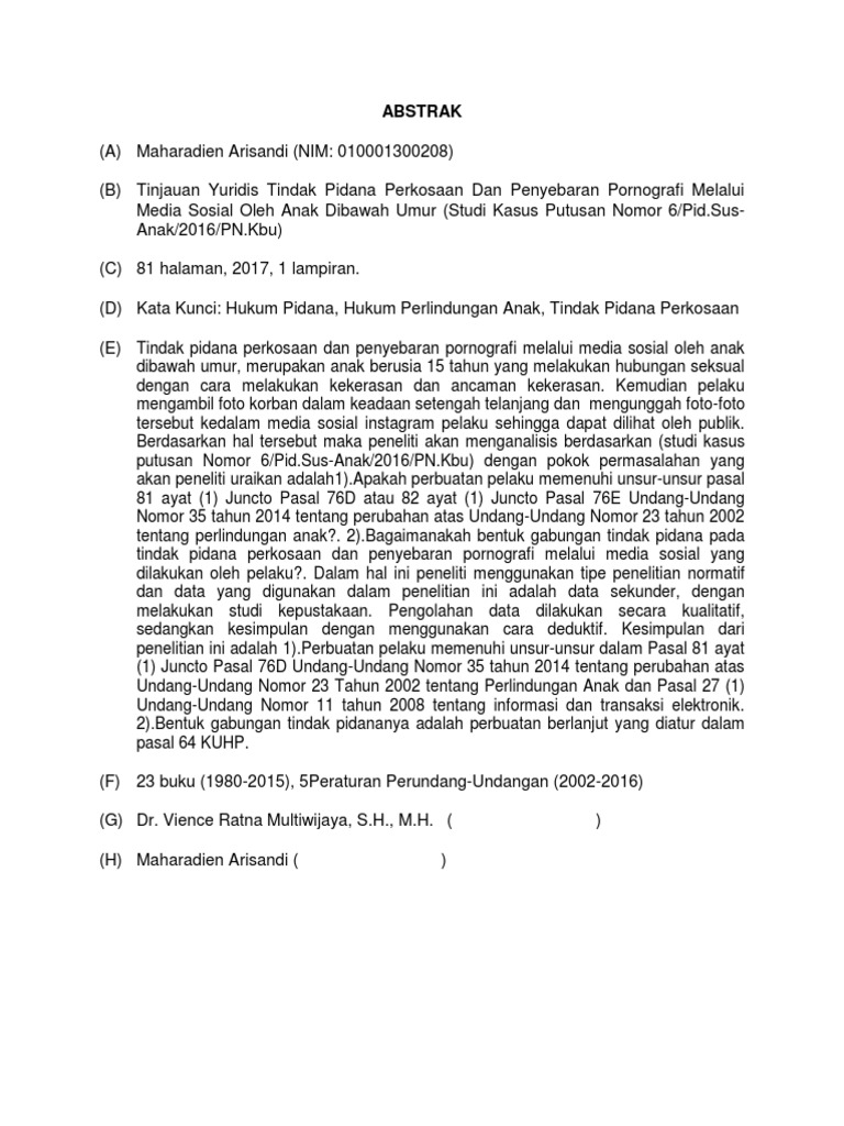 Contoh Abstrak Skripsi Hukum Guru Paud