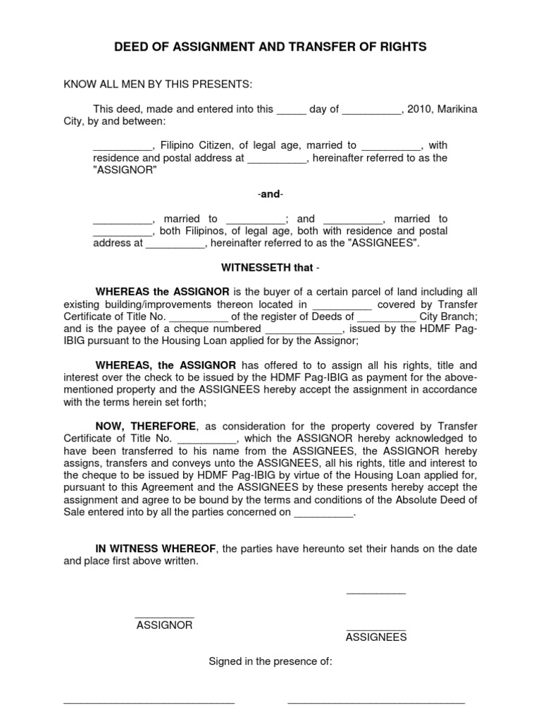 assignment deed india assignment deed india