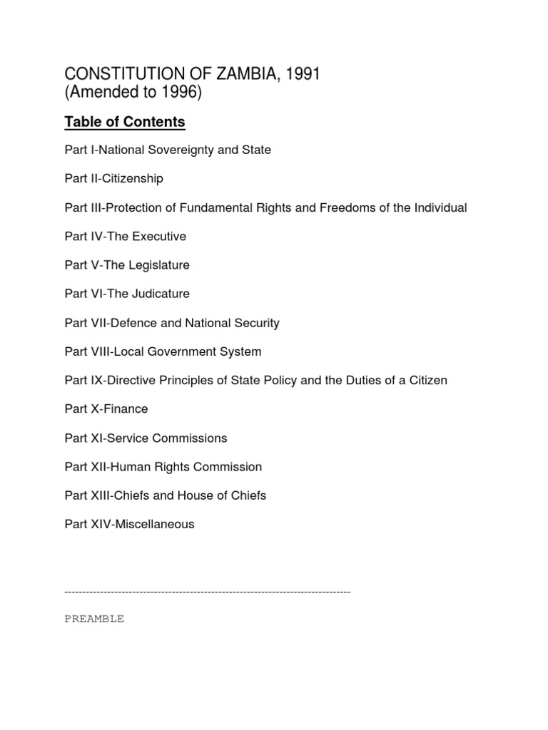 Constitution of Zambia, 1991 (Amended To 1996) PDF Citizenship