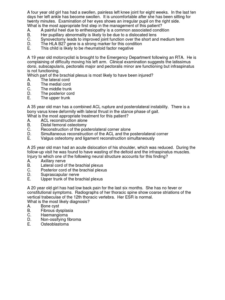 TRO SBA Sample Questions FINAL | PDF | Joints | Musculoskeletal System