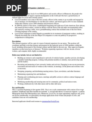 Janitorial Internal Organizer Position Posting SEIU Local 26