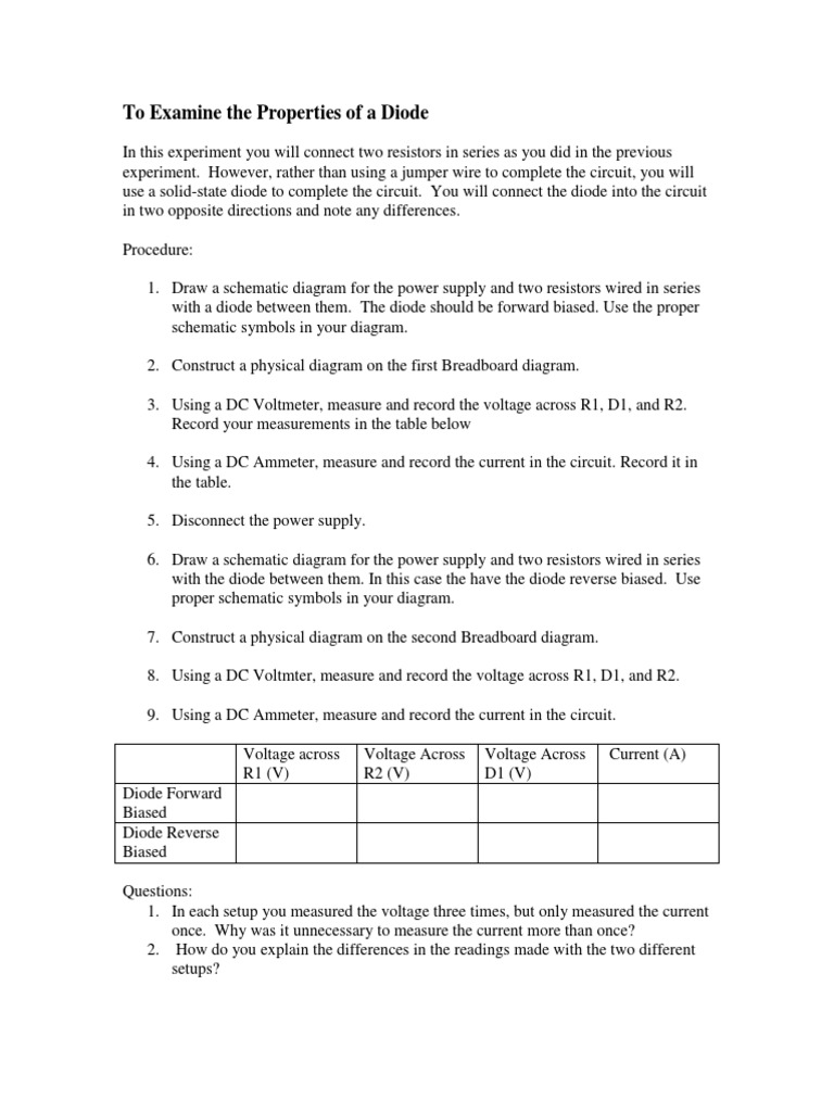 Diode Properties Experiment Guide | PDF | Diode | Voltage